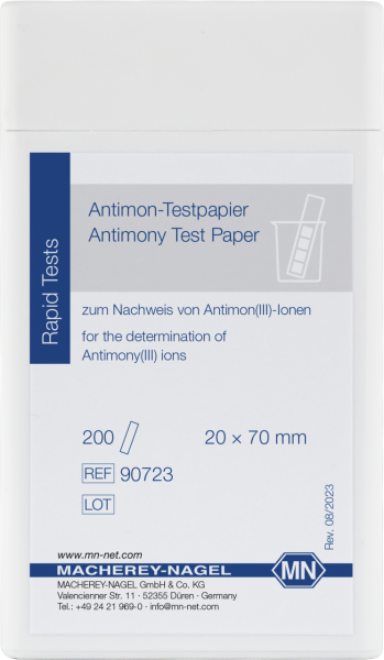 Qualitative Antimony test paper for Antimony: 5 mg/L Sb³⁺