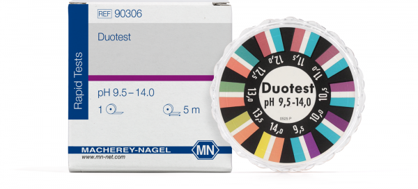 pH test paper Duotest pH 9.5–14.0, with two indicator zones